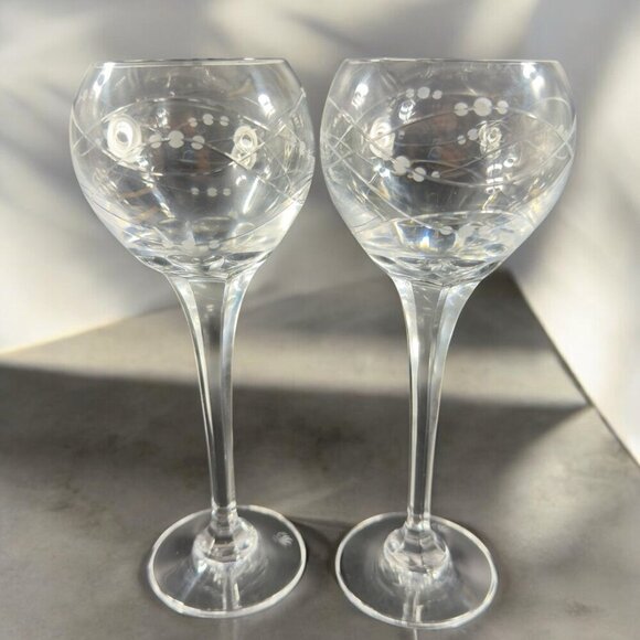 Royal Doulton PRECIOUS Pattern Clear Crystal Goblet Etched Glasses Cups Set2 VTG - Picture 9 of 16